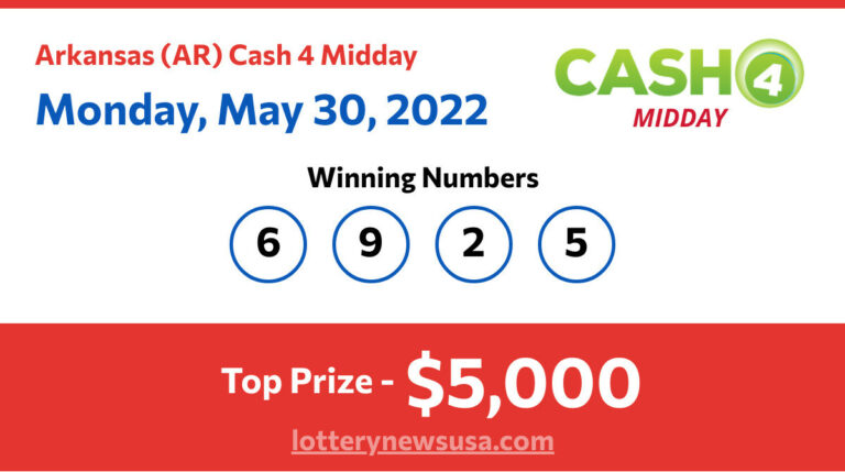 Cash 4 Midday winning number for Monday, May 30, 2022