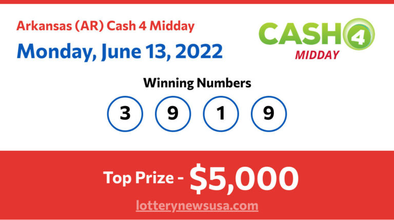 Cash 4 Midday winning number for Monday, June 13, 2022