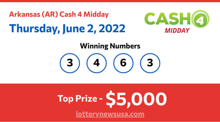 Cash 4 Midday winning number for Thursday, June 02, 2022