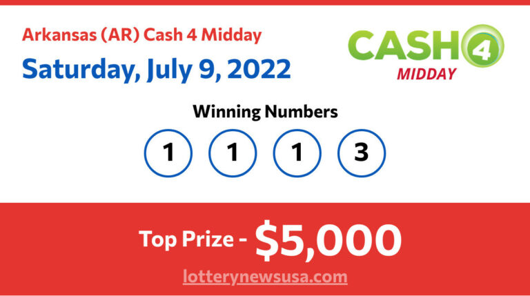 Cash 4 Midday winning number for Saturday, July 09, 2022