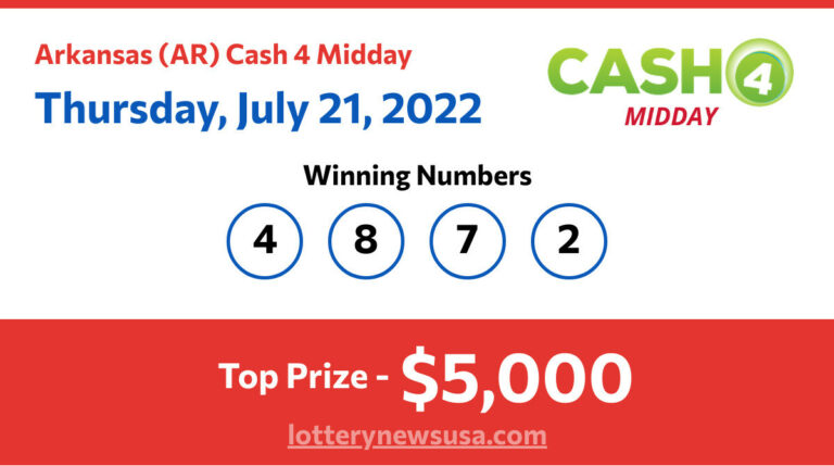 Cash 4 Midday winning number for Thursday, July 21, 2022