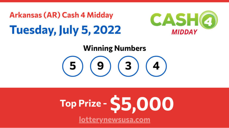 Cash 4 Midday winning number for Tuesday, July 05, 2022