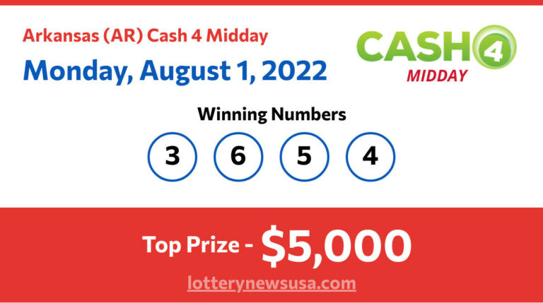 Cash 4 Midday winning number for Monday, August 01, 2022
