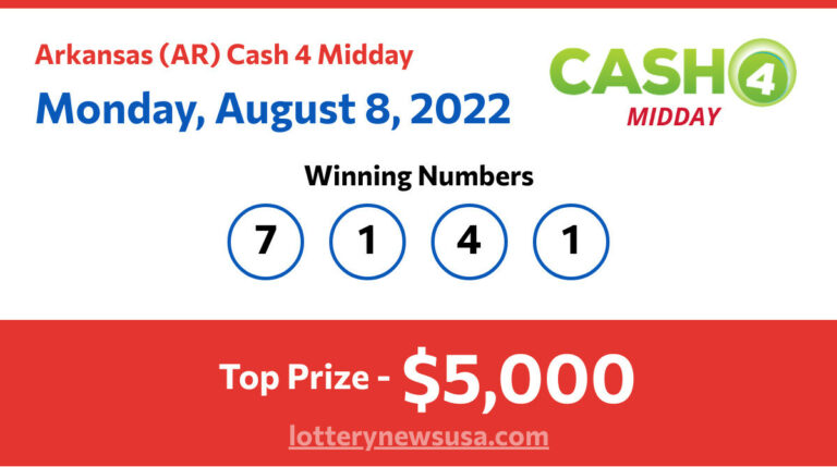 Cash 4 Midday winning number for Monday, August 08, 2022