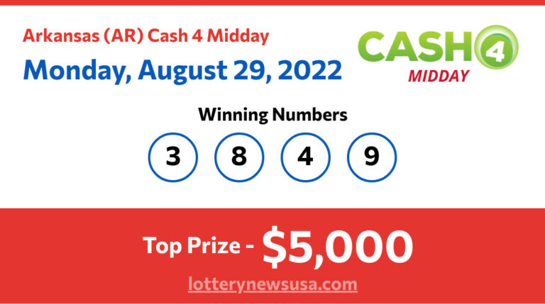 Cash 4 Midday winning number for Monday, August 29, 2022