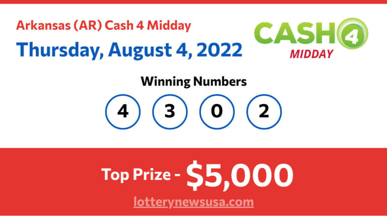 Cash 4 Midday winning number for Thursday, August 04, 2022