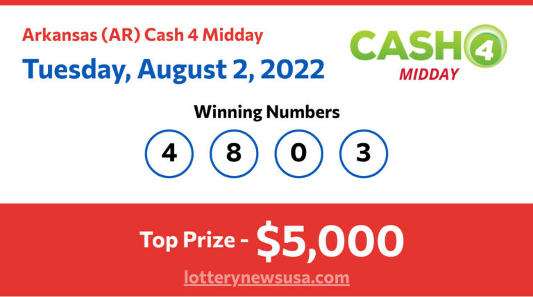 Cash 4 Midday winning number for Tuesday, August 02, 2022