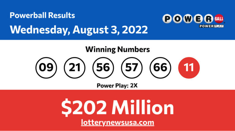 Powerball winning numbers for Wednesday, August 3, 2022; jackpot worth $202 million Powerball winning number for Wednesday, August 03, 2022