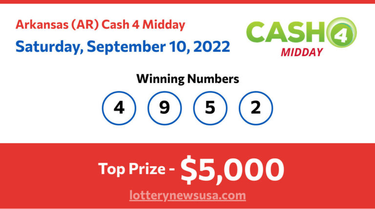 Cash 4 Midday winning number for Saturday, September 10, 2022