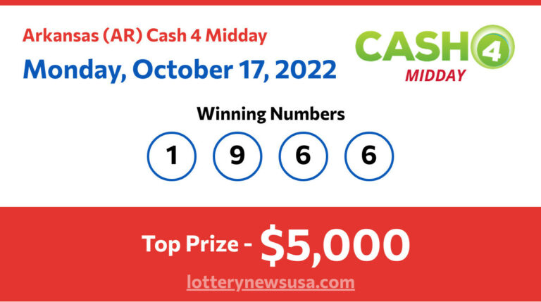 Cash 4 Midday winning number for Monday, October 17, 2022