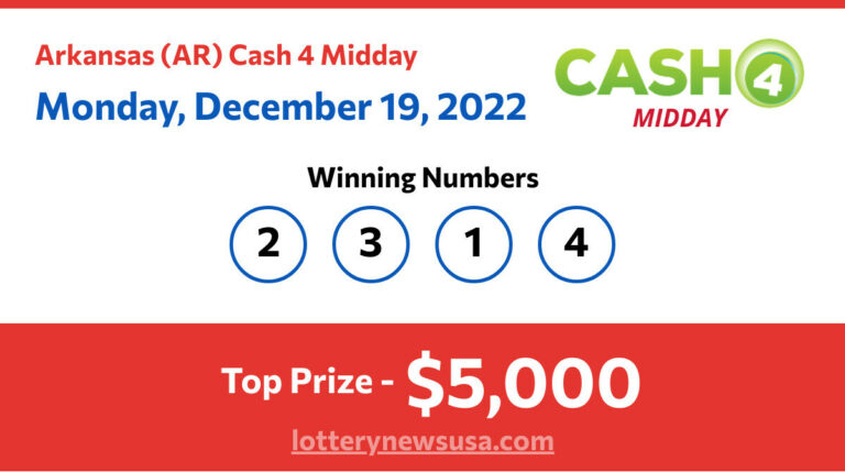 Cash 4 Midday winning number for Monday, December 19, 2022