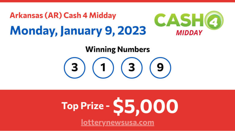 Cash 4 Midday winning number for Monday, January 09, 2023