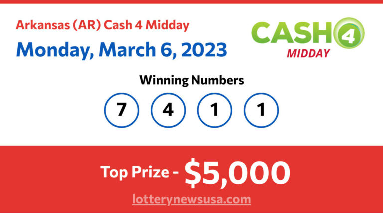 Cash 4 Midday winning number for Monday, March 06, 2023