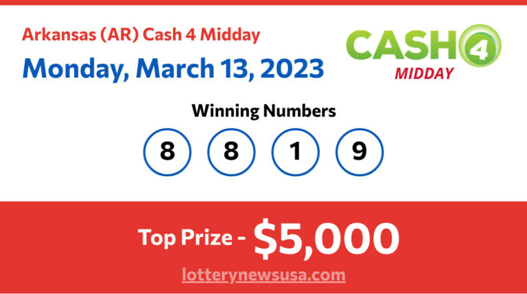 Cash 4 Midday winning number for Monday, March 13, 2023
