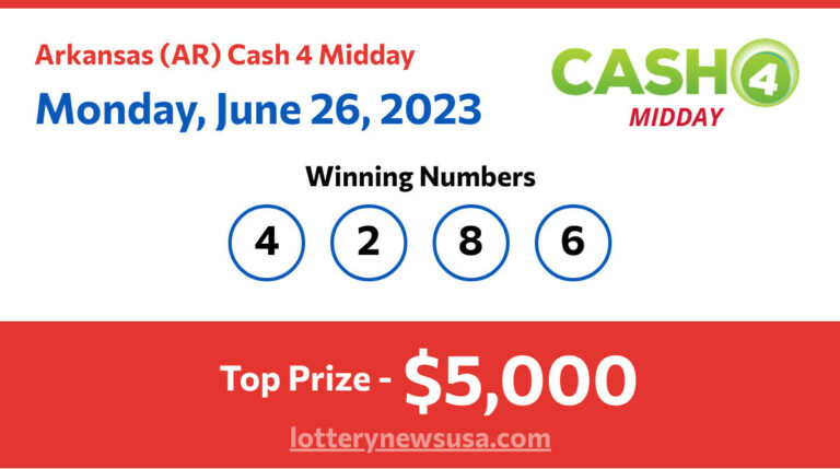 Cash 4 Midday winning number for Monday, June 26, 2023
