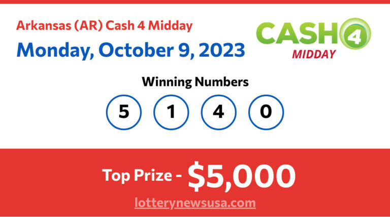 Cash 4 Midday winning number for Monday, October 09, 2023